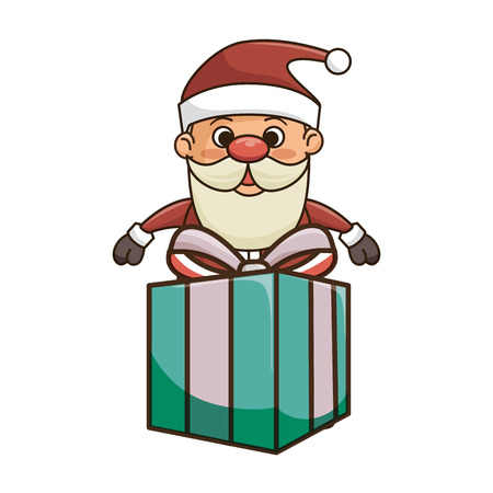 santa claus cartoon with blue gift box. christmas season symbol. vector illustrationのイラスト素材