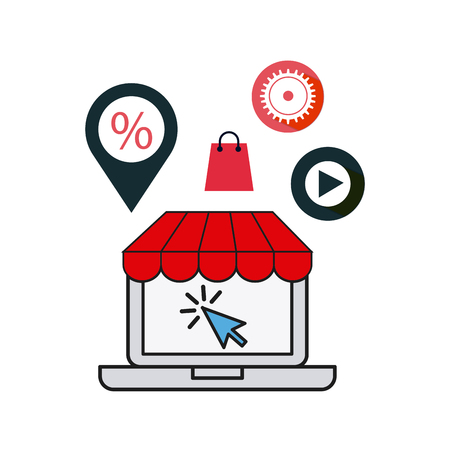 electronic commerce flat line icons vector illustration designのイラスト素材