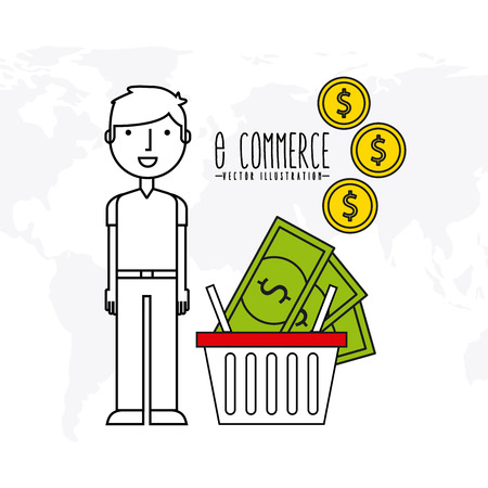 electronic commerce flat line icons vector illustration designのイラスト素材