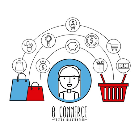 electronic commerce flat line icons vector illustration designのイラスト素材