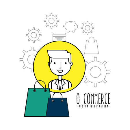 electronic commerce flat line icons vector illustration designのイラスト素材