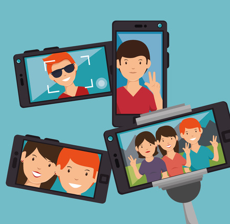 character selfie smartphone design vector illustration eps 10のイラスト素材