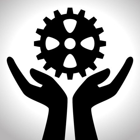 hand holding gear team design isolated vector illustrationのイラスト素材