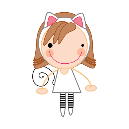 little girl smiling with kitty costume. female kidcartoon. vector illustrationのイラスト素材