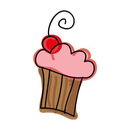 pink muffin sweet dessert bakery draw. vector illustrationのイラスト素材