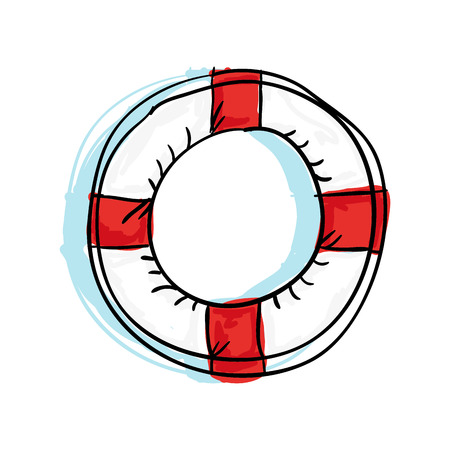 nautical white lifebuoy float with red.  safety water protection element. drawn design. vector illustrationのイラスト素材