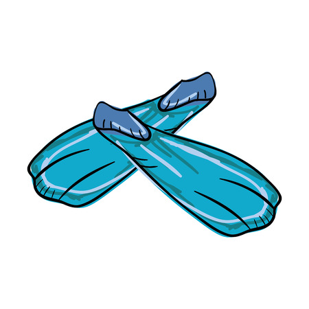 blue flippers diving shoes. sumer vacation. drawn design vector illustrationのイラスト素材