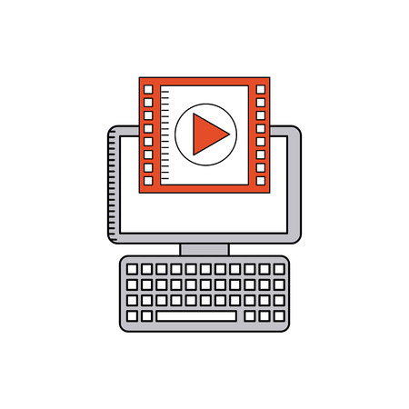 cinema online with computer desktop vector illustration designのイラスト素材