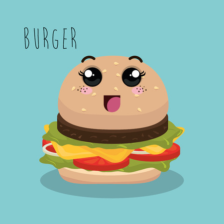 cartoon burger food fast facial expression design isolated vector illustration eps 10のイラスト素材