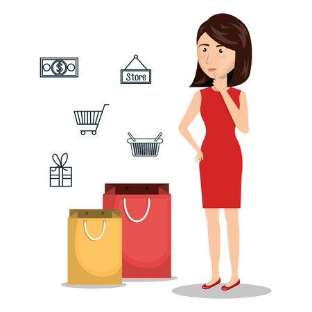 cartoon woman e-commerce buy isolated design, vector illustration  graphicのイラスト素材