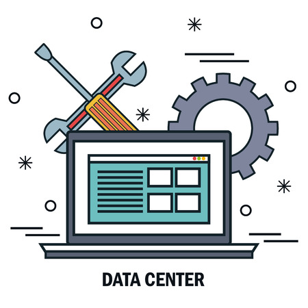 laptop support work data center server isolated vector illustrationのイラスト素材