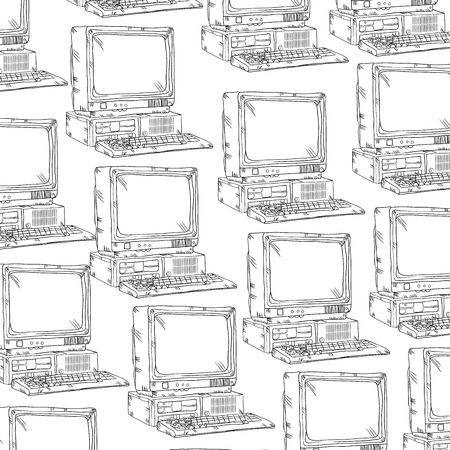retro computer device background drawn design. vector illustrationのイラスト素材