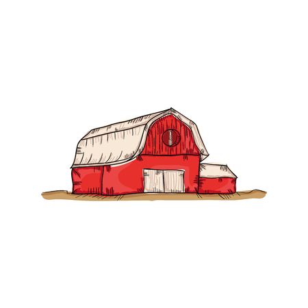 red farm barn building. drawn design. vector illustrationのイラスト素材