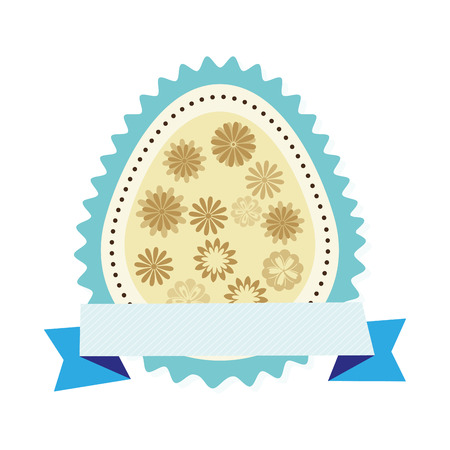 colorful  eggs and blue ribbon. easter season iconic element. vector illustrationのイラスト素材