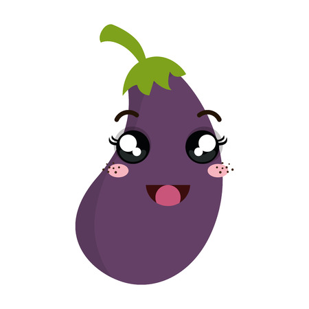 purple eggplant vegetable food. kawaii cartoon with happy expresion face. vector illustrationのイラスト素材