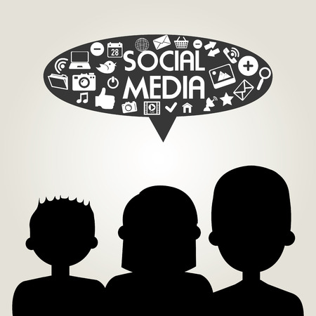people avatar silhouette  with media icons speech bubble. Social media and network theme. Colorful design. Vector Illustrationのイラスト素材