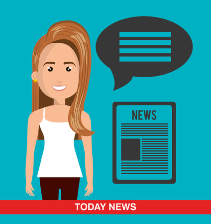 avatar woman smiling wearing white shirt and brown pants and newspaper symbol. vector illustrationのイラスト素材