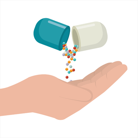 human hands with open capsule medical icon. vector illustrationのイラスト素材