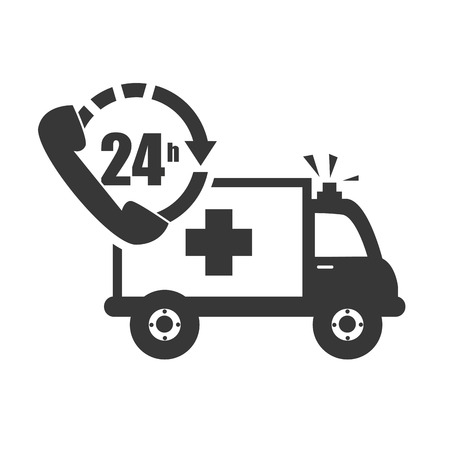 ambulance emergency medical vehicle with call center service icon. vector illustrationのイラスト素材