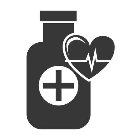 medical medicine bottle with cardio pulse heart silhouette. vector illustrationのイラスト素材
