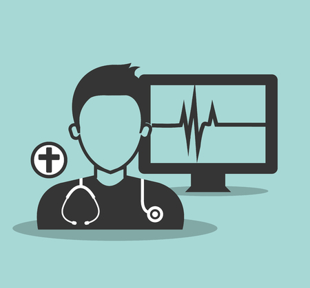 avatar medical man doctor with stethoscope and medicine icon set. vector illustrationのイラスト素材