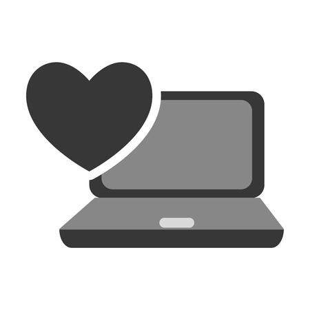 laptop computer device with heart shape icon silhouette. vector illustrationのイラスト素材