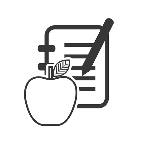 file document page and pen with apple fruit icon silhouette. vector illustrationのイラスト素材