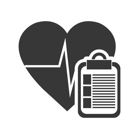 cardio pulse heart with report table page icon silhouette. vector illustrationのイラスト素材