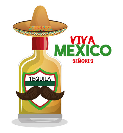 bottle tequila with hat and moustache mexico graphic vector illustration eps 10のイラスト素材