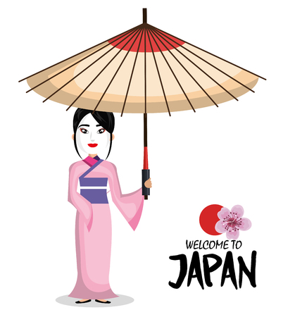 girl japanese kimono welcome japan icon vector illustrationのイラスト素材
