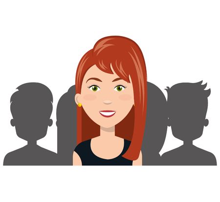 cartoon woman and silhouette person choose, human resources vector illustrationのイラスト素材