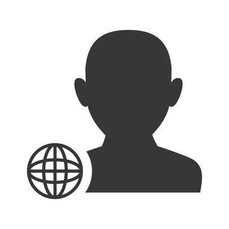 avatar man person male user with global sphere network icon silhouette. vector illustrationのイラスト素材