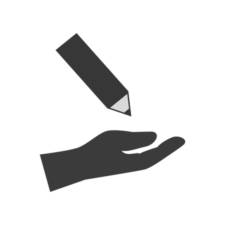 human hand holding a pen icon silhouette. vector illustrationのイラスト素材