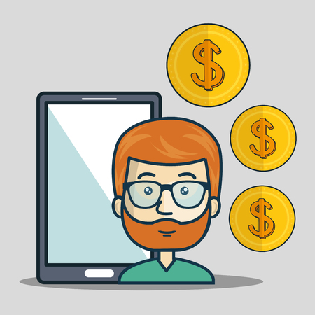 avatar man and smartphone technology device with  money coins icon. colorful design. vector illustrationのイラスト素材