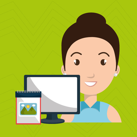 woman laptop camera paint color vector illustrationのイラスト素材