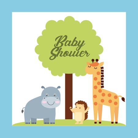 animal cute baby shower invitation vector illustration designのイラスト素材