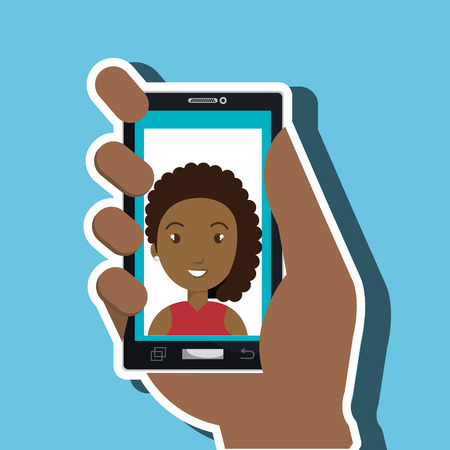 hand holding smartphone person woman vector illustration eps 10のイラスト素材