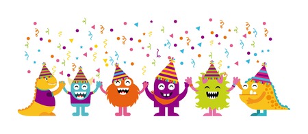 monster characters in birthday party vector illustration designのイラスト素材
