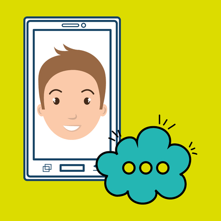 guy cartoon smartphone white and cloud blue chat vector illustrationのイラスト素材
