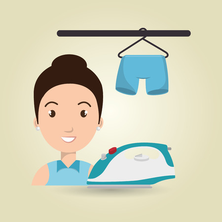 woman cartoon ironing hang pants vector illustration eps 10のイラスト素材
