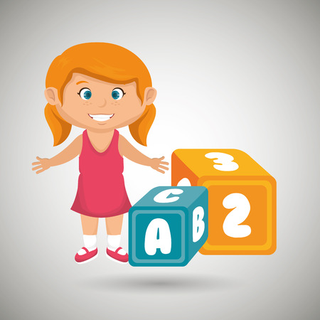 cartoon girl cube blue and yellow alphabet vector illustration eps 10のイラスト素材