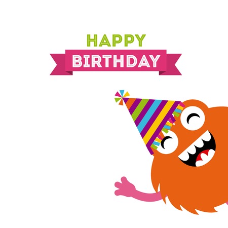 monster characters in birthday party vector illustration designのイラスト素材