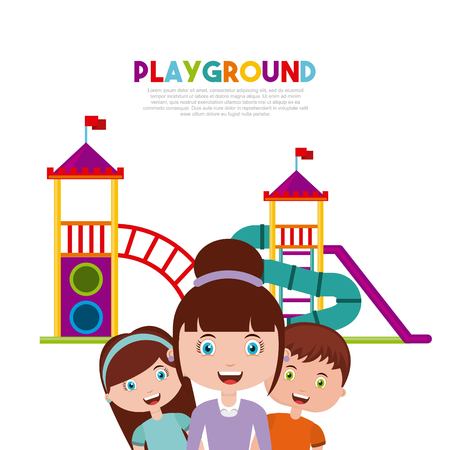 beautiful children playground with kids playing vector illustration designのイラスト素材