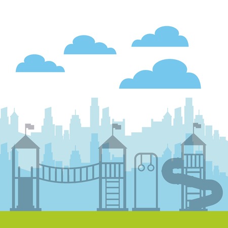 beautiful children playground with kids playing vector illustration designのイラスト素材