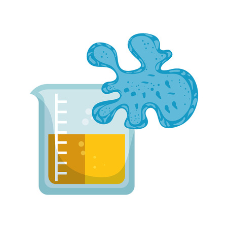 measurement cup chemistry bottle with yellow liquid and germ. vector illustrationのイラスト素材