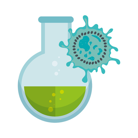 florence flask chemistry bottle with green liquid and germ. vector illustrationのイラスト素材