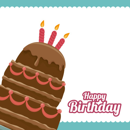 happy birthday cake sweet dessert and decorations. colorful design. vector illustrationのイラスト素材