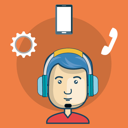 avatar man with headphones customer call center icon set. colorful design. vector illustrationのイラスト素材