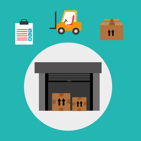 cellar  with carton boxes and fast delivery icon set. colorful design. vector illustrationのイラスト素材