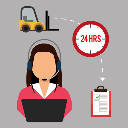 avatar woman support with headset and fast delivery icon set. colorful design. vector illustrationのイラスト素材